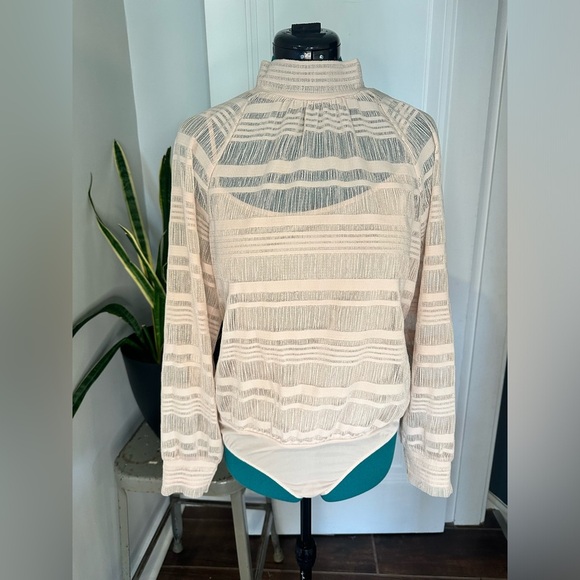 BCBGMAXAZRIA Pink Nude Semi-Sheer Long-sleeve Bodysuit - Picture 5 of 15